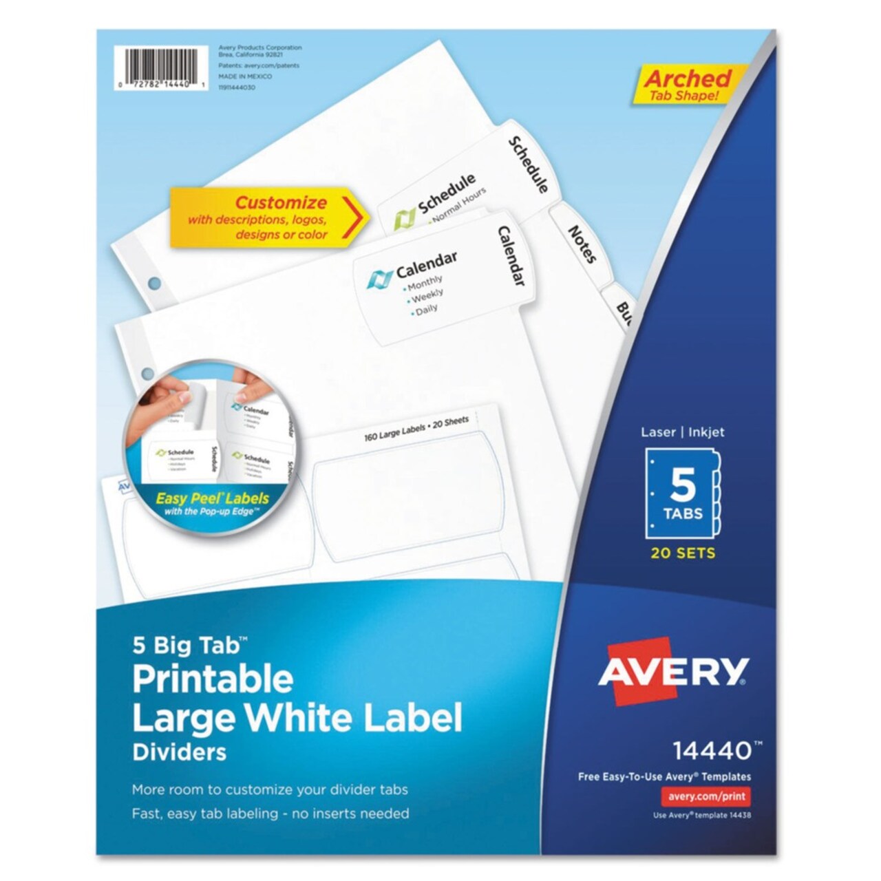 Avery 11 x 8.5 Big Tab Printable Label 5-Tab Dividers - White/Large (20/Pack)